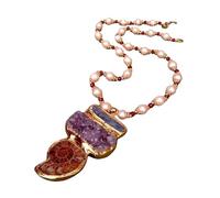 ICXLPMC 9-10mm Cultured Potato Pearl Red Jade Necklace 45x60mm Blue Kyanite Amethyst Druzy Pendant