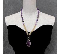 ICXLPMC 9x11mm Purple Rosary Chain Necklace 21x37m Amethyst Pendant Jewelry For Gift