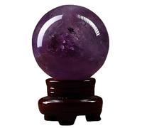 ICXLPMC Amethyst Crystal Sphere, Purple Stone Ball with Wooden Stand, Decorative Ornament for Feng Shui, Hand-Made,7CM