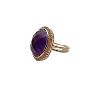 ICXLPMC Anillo ajustable de 14x18mm con diamantes de imitación de amatista púrpura ovalada, anillo ajustable, joyería de aniversario