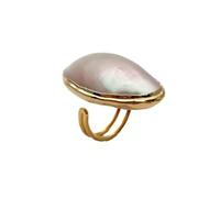 ICXLPMC Anillo de bisel chapado en oro de concha blanca de 24x40mm, anillo de diseñador ajustable, joyería de vacaciones de aniversario