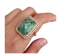 ICXLPMC Anillo de piedra preciosa Simple con forma rectangular de turquesa africana auténtica de 15x20mm