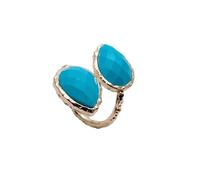 ICXLPMC Anillos de dedo de piedra azul chapados en oro for mujer, 12x14mm, anillos ajustables turquesa, regalos