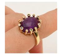ICXLPMC Anillos de diamantes de imitación de amatista púrpura real, anillo de piedras preciosas de latón chapado en oro for compromiso