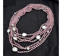 ICXLPMC Beautiful 7 Strands White Pearl Rose Quartzs Necklace Bracelet For Women (Necklace)