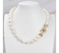 ICXLPMC Big White Baroque Keshi Pearl Gold Color Plated Connector Clasp Necklace For Women Lady Gift Jewelry