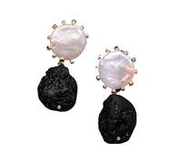 ICXLPMC Black Meteorite Cultured White Keshi Pearl Stud Earrings For Women Party Day Jewelry Gifts