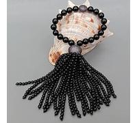 ICXLPMC Black Round Bracelet Cubic Zirconia Cap Tassel Stretch Adjustable