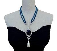 ICXLPMC Blue Crystal White Sea Shell Pearl Pendant 19" 2 Rows Blue Agate Necklace