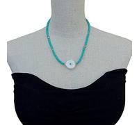 ICXLPMC Blue Cultured White Coin Pearl Necklace 18" Women Jewelry Choker Necklace