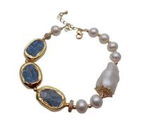 ICXLPMC Blue rectangle Freshwater Cultured White Keshi Pearl Bracelet Fashion Fine Jewelry For Gift