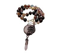 ICXLPMC Brown 14mm Agate Cat Eye Bead Necklace 41x95mm Rose Quartz Pendant 25"