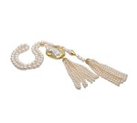 ICXLPMC Cadena de suéter Collar de perlas blancas de agua dulce de 9-10 mm Gran perla Keshi pavimenta borla de perlas de 4-5 mm llena de oro