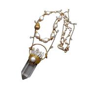 ICXLPMC Colgante de punta de cuarzo, collar llamativo de cadena de oro con perlas de agua dulce barrocas blancas de 18 "para mujer