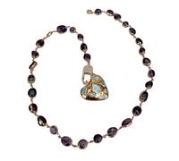 ICXLPMC Colgante en forma de corazón de Larimar azul for mujer, amatista con collar envolvente galvanizado