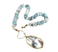 ICXLPMC Collar áspero con rebanada de Larimar azul, colgante de perla Mabe gris grande de 20"
