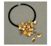 ICXLPMC Collar con colgante de cristal de flor de nácar de concha de mar amarilla hecho a mano for mujer
