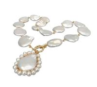 ICXLPMC Collar con colgante de perlas de agua dulce Keshi, moneda blanca cultivada, 18,5 ", boda for mujer, cierre de palanca