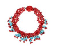 ICXLPMC Collar con colgante de turquesa azul y Chips divertidos de Coral rojo de 18 pulgadas hecho a mano for mujer