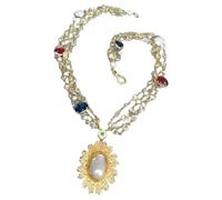 ICXLPMC Collar de cadena de Color dorado pavé de cristal de 23 pulgadas y 4 hebras, collar con colgante de perlas barrocas con bola de llama nucleada for fiesta de mujer