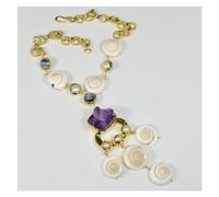 ICXLPMC Collar de cadena de concha de perla de cultura colgante de flor púrpura for joyería de fiesta