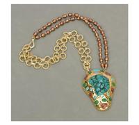 ICXLPMC Collar de cadena de perlas de arroz y café de 20 pulgadas, colgante pavimentado de Jade verde y turquesa, pepita en bruto, verde y rojo