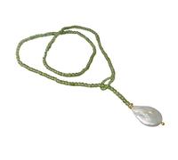 ICXLPMC Collar de cadena de suéter redondo Lariat de peridoto verde perla Keshi blanca cultivada de 25 pulgadas for mujer