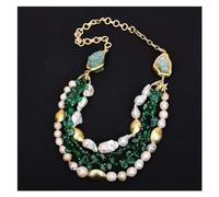 ICXLPMC Collar de cadena larga de cristal en bruto de cuarzo verde, perla Keshi blanca cultivada en agua dulce de 4 filas, regalos de joyería for mujer de 28"