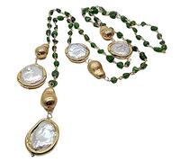 ICXLPMC Collar de cadena larga for suéter, perla de moneda blanca cultivada, pepita pequeña de diópsido verde, 41"