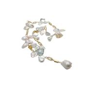 ICXLPMC Collar de cadena pavimentada con circonita cúbica y perla Keshi blanca con perforaciones superiores naturales, estilo bonito for mujer