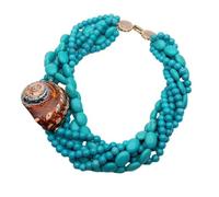 ICXLPMC Collar de caracol Turbo de mar, turquesa azul, 6 hebras, joyería de vacaciones de moda