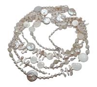 ICXLPMC Collar de concha de forma libre de piedra lunar de perla de agua dulce Biwa blanca cultivada de 4 hebras 28"