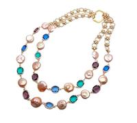 ICXLPMC Collar de cristal multicolor con perlas cultivadas de 15 mm, joyería bohemia hecha a mano con múltiples hebras
