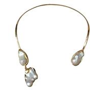 ICXLPMC Collar de gargantilla chapado en color amarillo con perlas de agua dulce Keshi blancas naturales for mujer