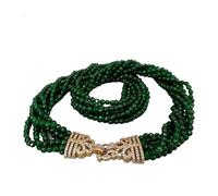 ICXLPMC Collar de gargantilla múltiple de Jades verdes redondos facetados de 4 hebras de 4mm con cierre de pavé de circonita cúbica de 19"