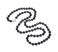 ICXLPMC Collar de lapislázuli redondo liso azul de 50 "con gemas naturales de 14MM con cierre de circonita cúbica for mujer
