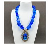 ICXLPMC Collar de pepita en bruto de cristal azul profundo, colgante con forma ovalada de cristal azul, Gargantilla, regalos for mujer