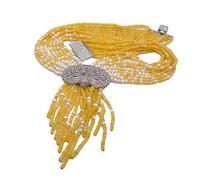 ICXLPMC Collar de perlas de agua dulce blancas de Jade amarillo Rondelle facetado de 9 hebras de 4MM conector de pavo real pavimentado 19,5"