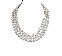 ICXLPMC Collar de perlas de agua dulce con forma de patata blanca cultivada auténtica de 3 hebras de estilo de lujo, collar de 10-11mm con cierre de plata 925