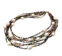 ICXLPMC Collar de perlas de agua dulce de arroz de turmalina facetada de colores mezclados naturales de 19 "y 7 hebras