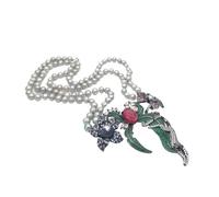 ICXLPMC Collar de perlas de agua dulce redondas grises de 2 hebras de 21 "-22", colgante de mono con pavé de circonita cúbica for mujer