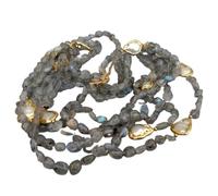 ICXLPMC Collar de perlas en forma de lágrima blanca cultivada de forma libre, labradorita gris de 5 hebras, vintage for mujer de 24"