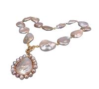 ICXLPMC Collar de perlas Keshi moradas cultivadas en agua dulce naturales, colgante de perlas de 32mm, 18"