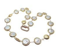 ICXLPMC Collar envolvente con borde galvanizado de perla de moneda blanca cultivada de agua dulce, 24" for mujer