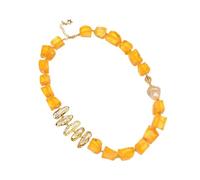ICXLPMC Collar gargantilla de perlas Biwa Keshi áspero de cuarzo de cristal amarillo 21,5 "Vintage for mujer