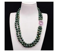 ICXLPMC Collar grande de 2 filas de perlas de arroz verde de cultivo, cierre pavimentado de, joyería elegante for regalos de mujeres