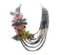 ICXLPMC Collar llamativo de flor de Rodonita de cristal, Perla Negra de agua dulce, ágata redonda hecha a mano de 6mm, 22"