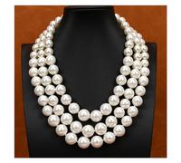 ICXLPMC Collar redondo graduado de perlas de concha de mar blancas naturales clásicas de 18 pulgadas y 3 filas, joyería multicapa, collar elegante for mujer