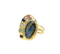 ICXLPMC Conjunto ajustable de anillo chapado en oro de ágata multicolor con gemas de labradorita hecho a mano for niñas
