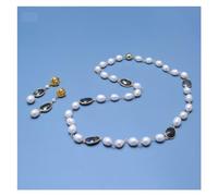 ICXLPMC Conjunto de joyería, cadena de Rosario de perlas de arroz, conjunto de bisel de labradorita, suéter, cadena, collar, pendientes, conjuntos for mujer (Sets)
